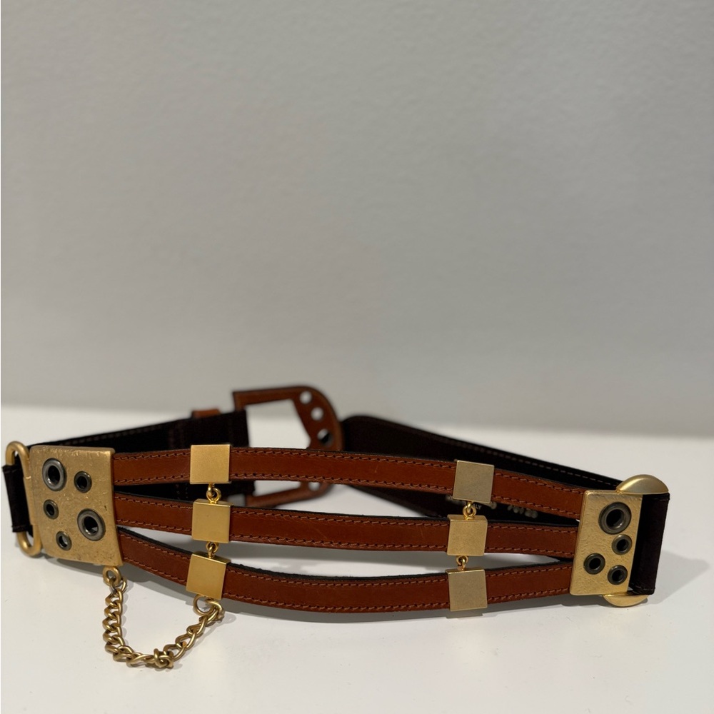 Brown and Gold Belt with Chain Detail